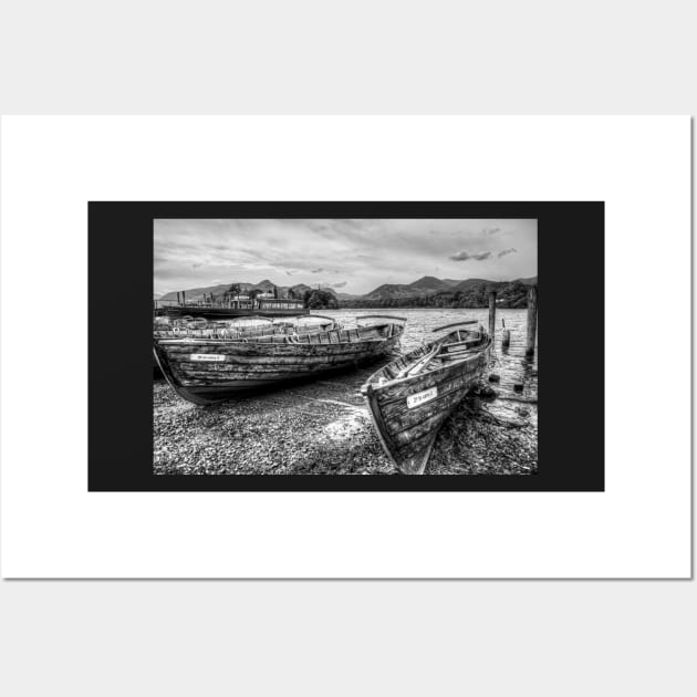 Black And White Derwentwater Wooden Rowing Boats Wall Art by tommysphotos